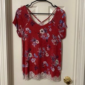 Red Flower Top with Lace